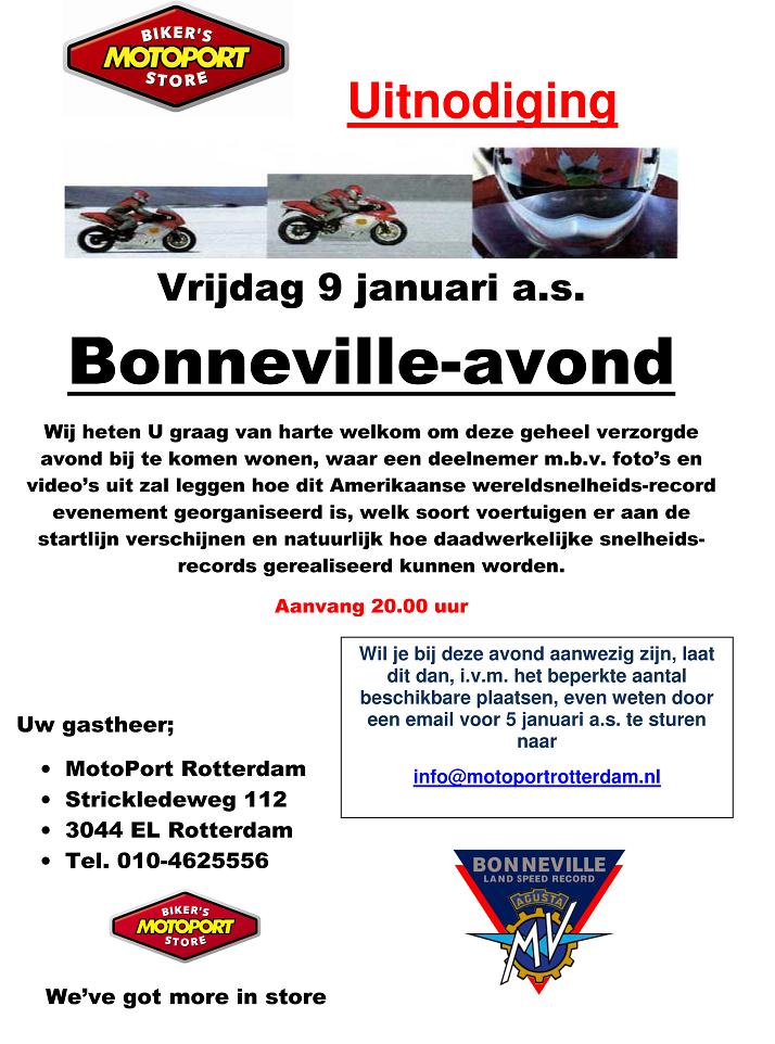 Uitnodiging Bonneville avond MotoPort Rotterdam 9-1-2009