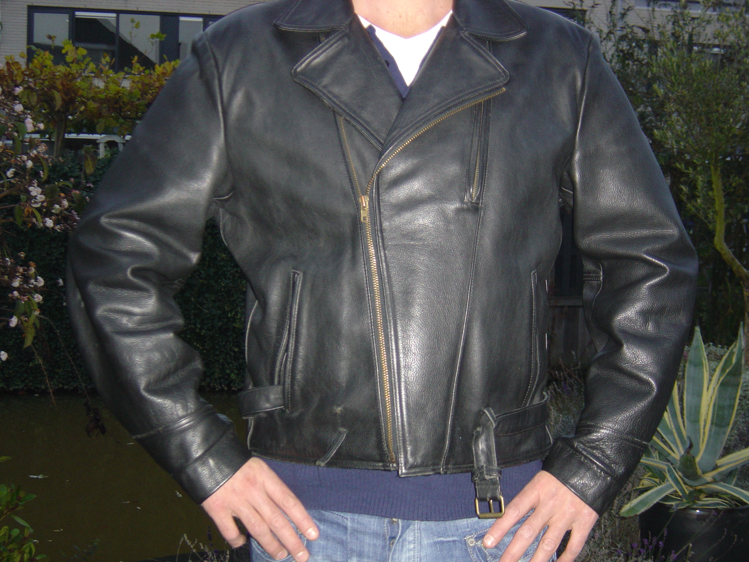 zwart leren motorjack